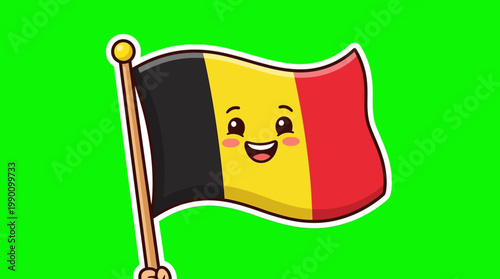 Cute Cartoon Belgian Flag Smiling with Joyful Expression.