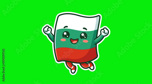 Cute Cartoon Bulgarian Flag Character with Cheerful Expression and Joyful Pose.