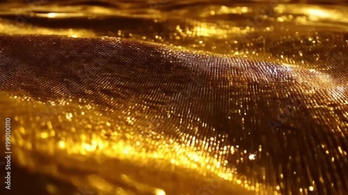 Golden background texture with abstract yellow liquid gold bubbles and drops