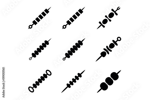 Skewers silhouette pattern seamless black vector illustration of barbecue skewers layout for restaurant menu background and food packaging design