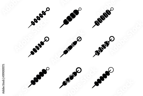 Skewers silhouette pattern black vector design featuring repeating grill skewers arrangement for food background texture and culinary themed graphic use