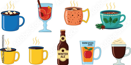 European Aperitif and Mediterranean Cocktail Vector Icon Set Featuring Aperol Spritz Negroni Limoncello Vermouth and Martini for Bar and Italian Restaurant Menus