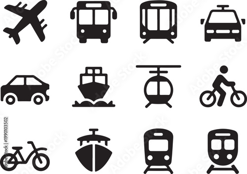 Mountain transport icons cable car ski lift bicycle