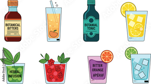 Gourmet Coffee and Specialty Espresso Vector Icon Set Featuring Latte Macchiato Cappuccino Espresso Iced Coffee and Matcha Latte for Modern Cafe and Bakery Menus