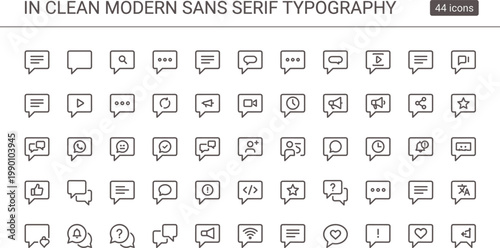 Chat Communication Icon Set Outline Style with Message Bubbles Feedback Interaction UI Elements and Digital Conversation Tools