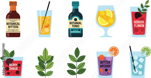 Gourmet Coffee and Specialty Espresso Vector Icon Set Featuring Latte Macchiato Cappuccino Espresso Iced Coffee and Matcha Latte for Modern Cafe and Bakery Menus