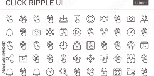 Click Ripple UI Icon Set Outline Style with Touch Interaction Feedback Gesture Effects and Interface Control Elements for Apps