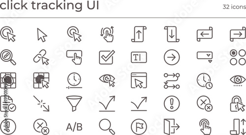 Click Tracking UI Icon Set Outline Style with User Interaction Analytics Monitoring Cursor Actions and Data Measurement Tools