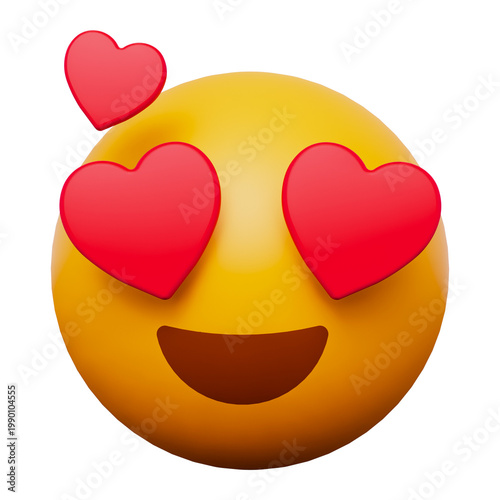 Smiling emoji with heart eyes perfect for digital design on transparent background