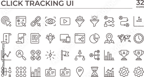 Click Tracking UI Outline Icon Set with User Interaction Analytics Monitoring Data Visualization and Performance Measurement Tools