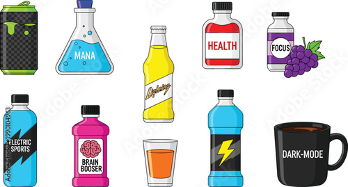 Winter Warmers and Spiced Holiday Beverage Vector Icon Set Featuring Hot Chocolate Mulled Wine Winter Ale and Spiced Apple Juice for Seasonal Cafe Menus