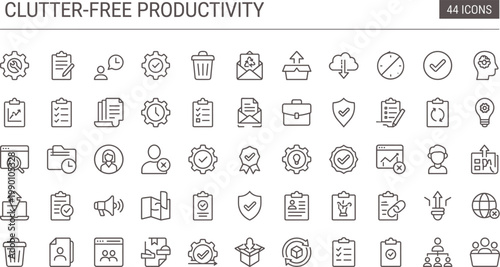 Clutter Free Productivity Outline Icon Set with Minimal Workflow Organization Focus Efficiency and Business Process Tools for Apps