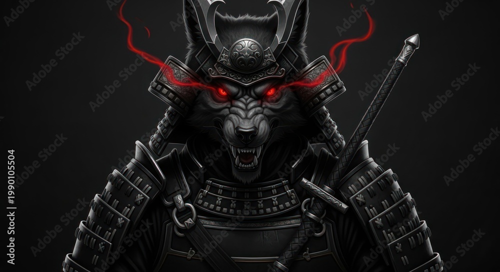 Fototapeta premium Samurai Warrior with Glowing Red Eyes.