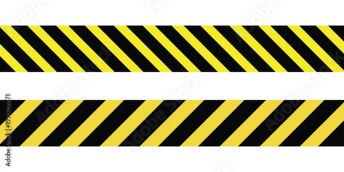 Caution warning tape strips yellow and black hazard barrier construction safety danger zone restricted area police line. Seamless warning stripes for construction and crime scenes. Eps10