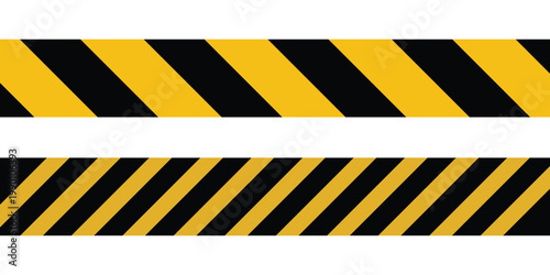 Caution warning tape strips yellow and black hazard barrier construction safety danger zone restricted area police line. Seamless warning stripes for construction and crime scenes. Eps10
