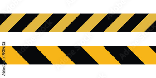 Hazard warning tape stripes yellow and black pattern background caution security barricade. Construction warning barrier element for signage, banners, posters and web design. Vector illustration. 