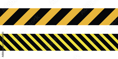 Hazard warning tape stripes yellow and black pattern background caution security barricade. Construction warning barrier element for signage, banners, posters and web design. Vector illustration. 