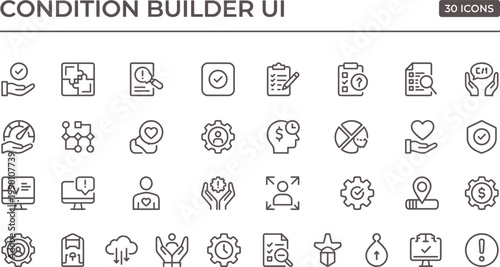 Condition Builder UI Outline Icon Set with Logic Rules Configuration Workflow Automation and Interface Control Elements for Apps