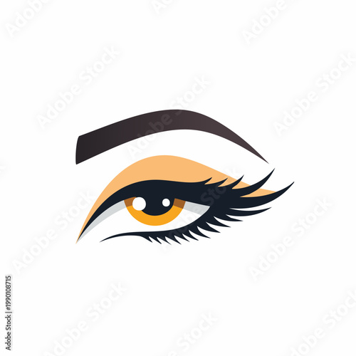 Stylized illustration of a beautiful human eye with long eyelashes and makeup.