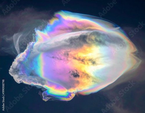 虹色のプリズム屈折が美しい幻想的な雲と多色の光が交差する抽象背景素材