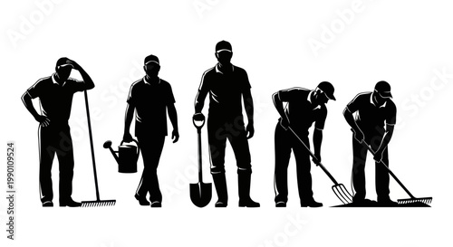 Silhouette of people working outdoors labor.