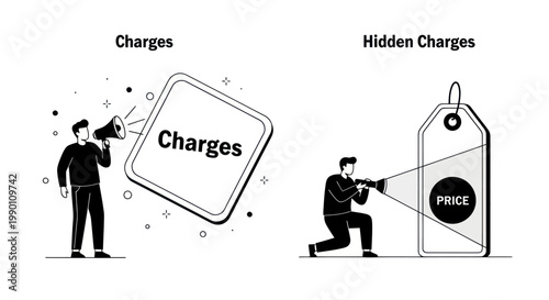 Businessman pointing at hidden charges.