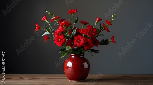 Buket mawar merah muda dan anyelir yang cantik disajikan dalam vas yang elegan.