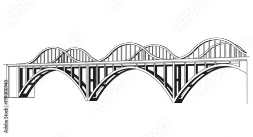 Architectural drawing of a large arch bridge spanning a wide expanse.
