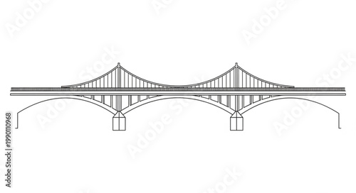 Modern Cable Stayed Bridge Architectural Drawing.