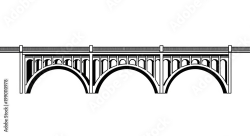 Classic Concrete Arch Bridge Structure Drawing.