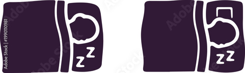 Two sleeping beds side by side with zzz sleep symbol indicating rest relaxation and quiet peaceful bedroom interior.