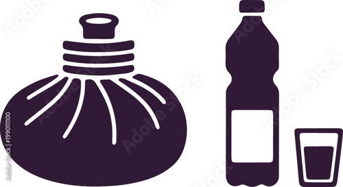 Hot water bag and bottled water with glass icon for therapy relaxation wellness and hydration health drink.