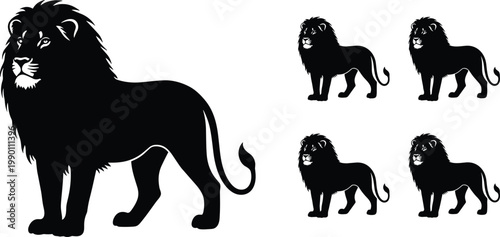 Lion silhouettes collection, animal design, wildlife icon, big cat illustration, nature graphic, predator art, black silhouette pattern, zoology vector