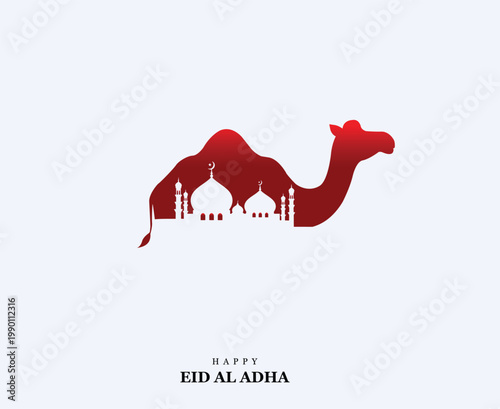 Eid Al Adha vector illustrations. camel and mosque. Red Camel. Eid Invitation card, Eid Banner concept. Happy Eid al Adha 