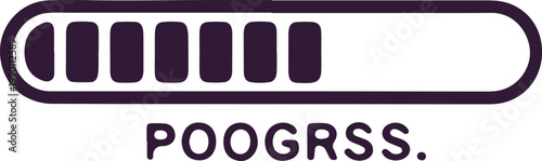 Progress bar with segments and text reading poogrs indicating loading or process completion with transparent background.