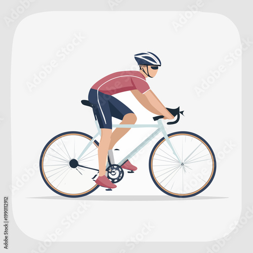 Illustration of a man riding a road bicycle, wearing a helmet and cycling gear, against a clean background.