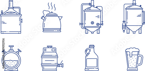 Brewing equipment, beer making, distillery, kettle, tank, bottle, jug, mug.