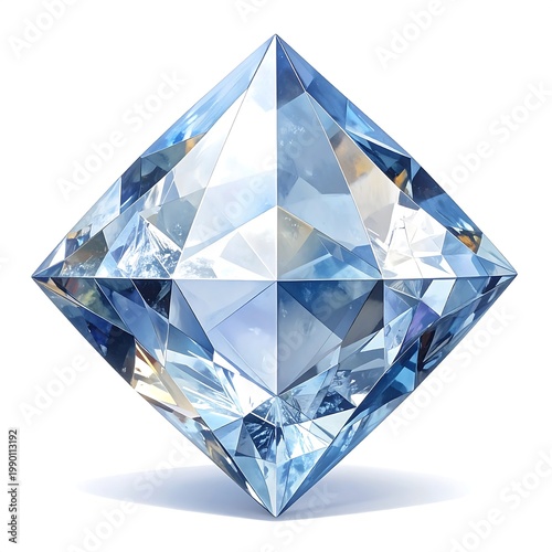 A large, faceted blue gemstone with intricate reflections