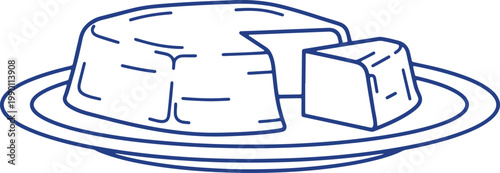 Dessert jelly on plate outline drawing with cubes.