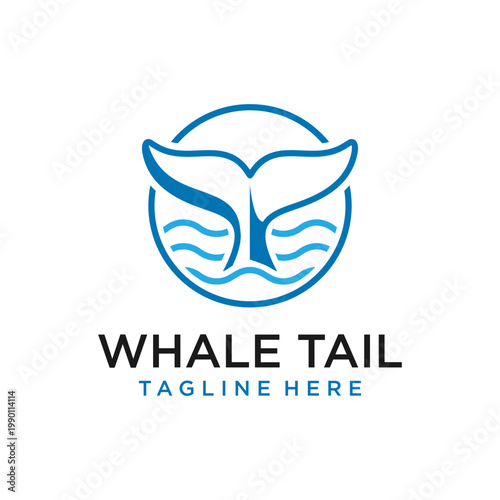 Abstract Whale Tail Logo Design with Blue Ocean Wave Graphic Concept