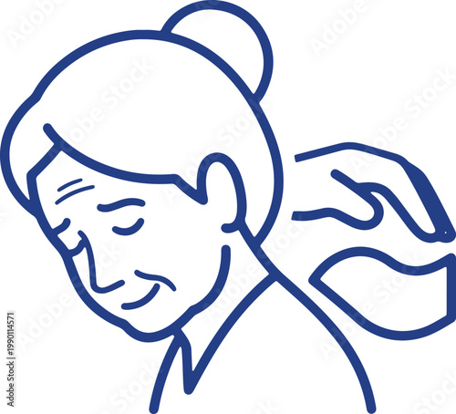 Elderly woman receiving head massage from loving hands, close up of facial lines, gentle touch, relief.