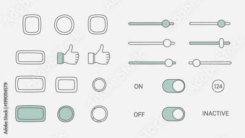 Collection of UI elements and icons for digital interfaces.