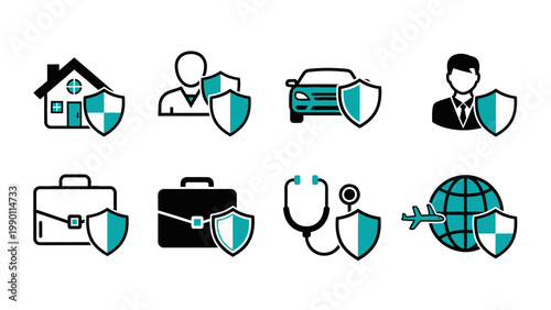 Comprehensive Insurance Icons Set for Various Protection Needs.