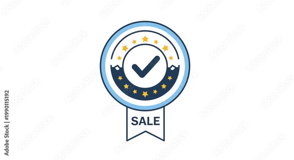Obraz premium Approved badge vector illustration check mark and sale ribbon design