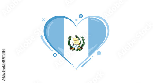 Heart shaped design featuring the national flag of guatemala with stylized outlines and decorative dots isolated on a white background.