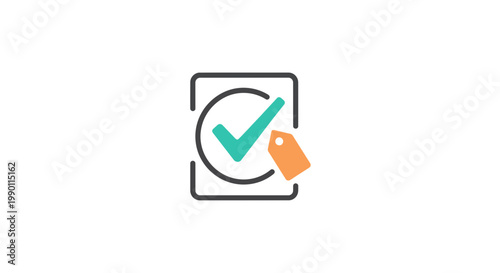 Approved check mark icon with tag for verification and quality control