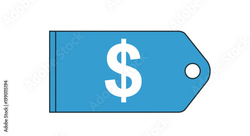 Blue price tag with dollar symbol on white background for financial concepts