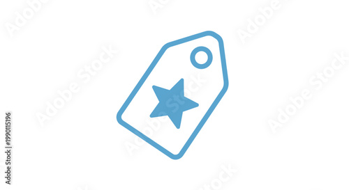 Blue price tag icon with star isolated on white background