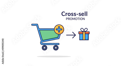 Cross sell promotion concept with shopping cart and gift box illustration