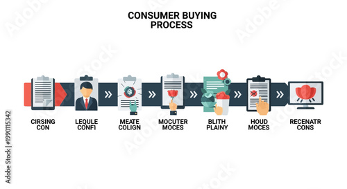 Consumer buying process infographic showing stages of purchase decision